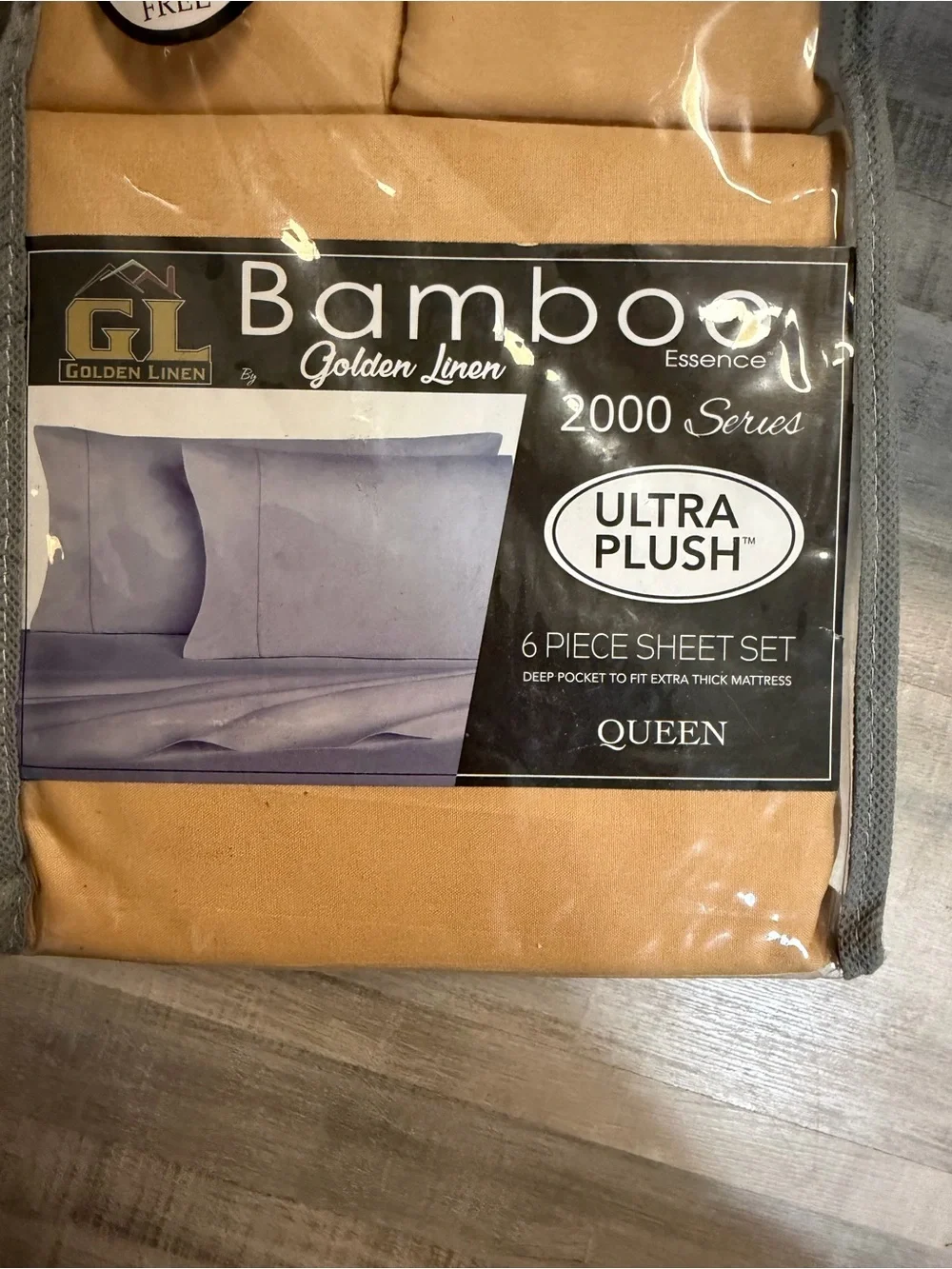 Golden Linen Bamboo Essence Queen 6-Piece Sheet Set Gold Deep Pocket New